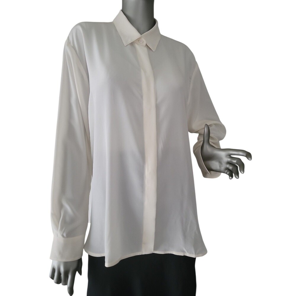 Marella 100% Silk Point Collar Long Sleeve Office Shirt Top Size 10
